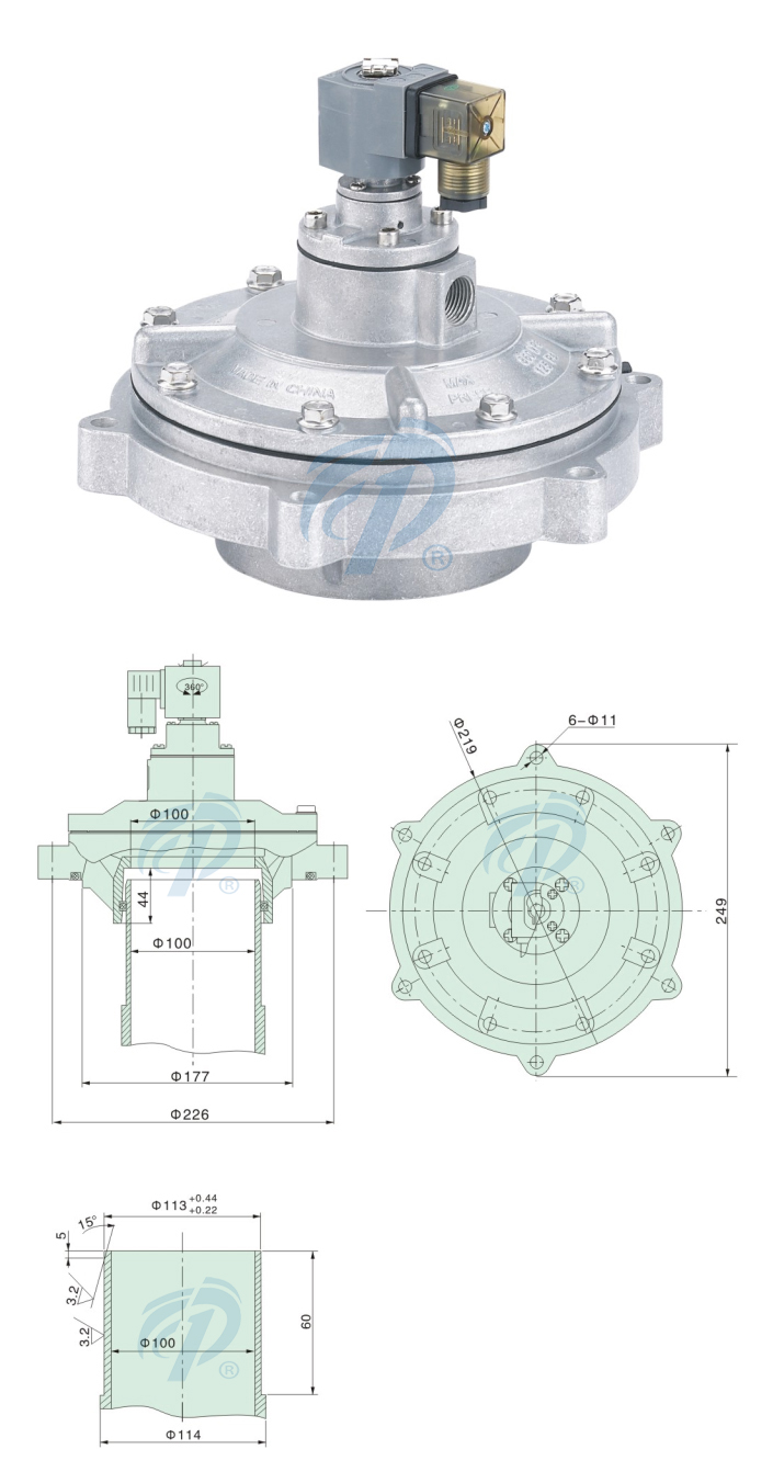 鋁合金淹沒式電磁脈沖閥尺寸