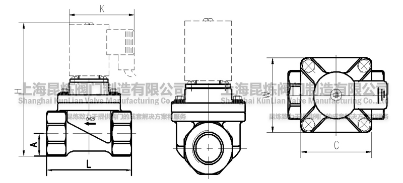UPVC塑料電磁閥螺紋外形結(jié)構(gòu)圖- 上海昆煉閥門制造有限公司 UPVC塑料電磁閥螺紋外形結(jié)構(gòu)圖- 上海昆煉閥門制造有限公司